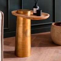 Table d'appoint 50x30x52 cm en manguier naturel et aluminium doré
