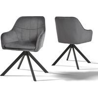 Goeurvant Sillas Giratoria Moderna con Cojín Doble Grueso, Respaldo Ancho y Reposabrazos Ergonómicos - Juego de 2 - Gris oscuro