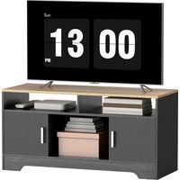 Meuble TV/banquette en bois avec 2 étagères, 2 placards à portes et un compartiment ouvert, 105 x 40 x 52 cm, aspect bois noir