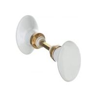 Bouton double ovale en porcelaine blanche – Carré 6mm pour portes anciennes et contemporaines – 2 vis pointeaux pour serrage sans jeu – Home Friendly