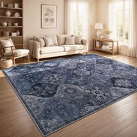 Paco Home Tappeto Vintage Boho Moderno Soggiorno Pelo Corto Lavabile Blu 200x280 cm
