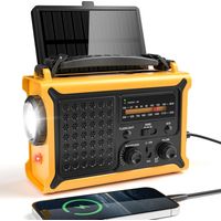 Portable Radio Dynamo, AM/FM Radio Solaire avec 12000mAh Batterie Rechargeable & Manivelle, Camping Portable avec Lampe de Poche & Lumière de Lecture, Alarme SOS