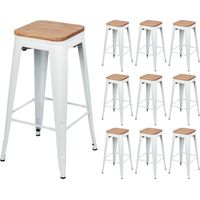 Confezione da 10 sgabelli impilabili di medie dimensioni in stile industriale, realizzati in acciaio e legno, dimensioni 43x43x76 cm, Thinia Home