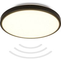 Plafonnier LED avec détecteur de mouvement et crépusculaire, 13W 1300lm Lumière blanche chaude 3000K, IP54, Portée 3m, diamètre 29cm, lampe de plafond noire