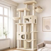 Arbre à Chat, XXL Grand Tour à Chat de 213 cm de Haut, avec 10 Griffoirs, 2 Grand Plateformes Grottes, 2 Hamacs, Panier a Chat, Pompons, Convient aux Chats Maine Coon, Beige