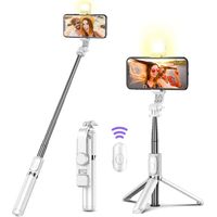 Trépied pour bâton à selfie avec lumière, trépied pour téléphone avec télécommande Bluetooth