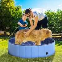 Hundebecken, faltbar, mit Abflussstopfen, rutschfestem Boden, 1,20 m Durchmesser, blau