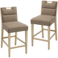 CHAIRUS Bar Stools Set of 2 Linen Retro Rustic Counter Chairs in Wood Frmae for Kitchen Home Pub Restaurant, Khaki
