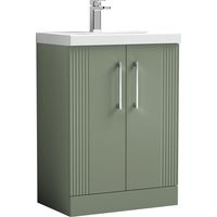 Belvide Partial Fluted 2 Door Floor Standing Vanity Unit with 1 Tap Hole Thin-Edge Basin- 600mm - Satin Green