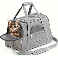 Sac Transport Chat, Chat et Chien Sac de Transport pour,Caisse de Transport Chat Respirant et Pliable Cage Transport Chat avec Matelas en Peluche Amovible Sac de Transport Chat(Gris)-Crezuo