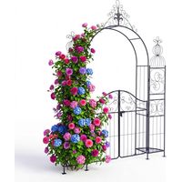 Rose Trellis Arch with Gate and Corner Shelves, Black Metal
