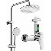 Colonna Doccia Cromata con Miscelatore Meccanico e Display LED, Set Doccia con Doccetta a Mano 3 Getti, Altezza Regolabile 750–1050 mm, in Ottone