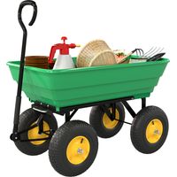 Chariot de jardin 75L acier PP benne basculante poignée 109x52x94 cm vert