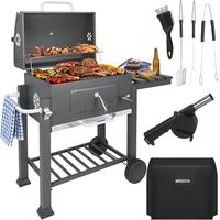 Barbecue de jardin au charbon de bois avec couvercle, grille en fonte et thermomètre