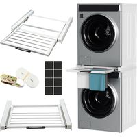 Wolketon Kit de superposition universel 2 en 1 pour lave-linge/sèche-linge Avec Porte-serviettes Blanc Standard 60 cm avec étagère coulissante