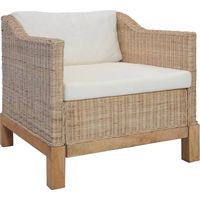 Vidaxl – Fauteuil de jardin en rotin naturel avec coussins épais – Cadre en bois robuste – Confort optimal – Pour usage quotidien
