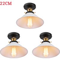 Plafonnier Vintage Rétro Lampe de Plafond Industrielle Fer Abat-jour 22cm Blanc 3PCS