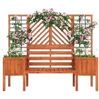 Bac à plantes, jardinière avec treillis comme support grimpant, bac à fleurs spacieux, jardinière, sapin massif brun, bac à plantes avec treillis et siège pour jardin, cour, terrasse.