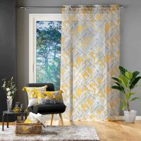 Voilage à Œillets 140x240 cm – Voile Sablé Imprimé Feuillage Isibelle Jaune