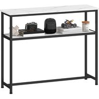 Consola Recibidor Estrecha con Superficie con Efecto Mármol Estante Abierto y Marco de Metal 100x30x81 cm Blanco