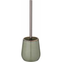 WENKO Spazzolino WC Sirmione, Portaspazzolino in ceramica con spazzolino WC nero, ceramica moderna di alta qualità, Ø10,5x40 cm, verde salvia