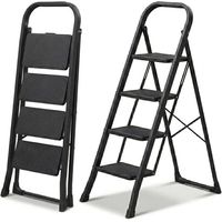 HYTAMA Scala Scaletta 4 Gradini Pieghevole Black Mini Plus Nero con Piedini Antiscivolo, Struttura in Acciaio, Leggera, Multiuso, Certificata EN14183 Portata 150Kg