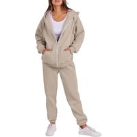 Ensemble de jogging à capuche zippé pour femme, extensible, confortable, respirant, en polyester, vêtements de sport pour la gym, le yoga et les sorties décontractées