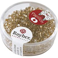 RAYHER - 18 GRAMMI - ROCAILLE PAPILLON IN VETRO CON FORO ARGENTATO Ø2x4MM - COLORE ORO