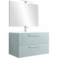 Mobile Mobiletto Bagno Sospeso Con 2 Cassettoni Soft Close Con Lavandino Lavabo In Ceramica Specchio E Led Da 30 Cm Design Moderno Nordico 57 x 80 x 45 Cm Colore Cemento Laccato - Misura: Mobile Lava