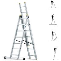 Echelle transformable 3 plans StablePro 3x7 marches aluminium extensible coulissante, 6 positions, hauteur travail max 5,00m, garantie 5 ans, Hostrom