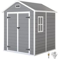 Gartenschuppen, Cabane de rangement avec Boden, verschließbare porteen, Lüftungsöffnungen, fenêtres, boisoptik, Kunststoff, gris