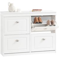Sobuy – Meuble à chaussures 4 abattants FSR79W – Dimensions L105 x P24 x H83 cm – Effet bois FSC – Rangement optimal pour entrée