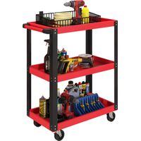 Carro de Herramientas con 3 Estantes Ruedas y Asas para Garaje Mecánico Hogar Carga 120 kg Rojo y Negro