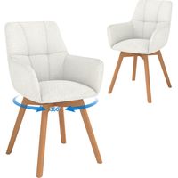 Lot de 6 Chaises de Salle à Manger Pivotantes 360°, Accoudoirs et Pieds Bois, Dossier en Fausse Laine d’Agneau.Beige.