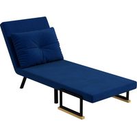 Poltrona Letto 3 en 1 Schienale Reclinabile Cuscino Tessuto Velluto Bleu 63x73x81 cm