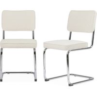 Lot de 2 chaises cantilever tissu bouclette texturée blanc cassé L46 x P54.5x H84.5cm
