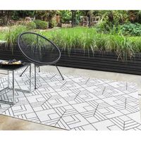 Patio Deco Geometric Diamond Garden Kitchen Indoor Outdoor Ivory Black Rug Medium Floor Mat 120 x 170 cm (4'x5'6")