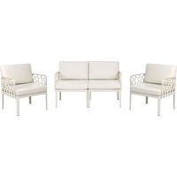 Ensemble Salon de Jardin Moderne 4 Places Cadre Synthétique Coussins Beige Clair Eriche