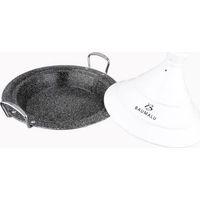 BAUMALU Tagine 30 cm con tapa de acero inoxidable y cerámica blanca efecto piedra