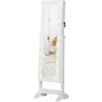 Armadio Portagioielli Portagioie Specchio Regolabile 20 Luci LED, , Bianco, 40x37x146 cm