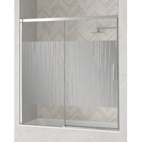 Mampara Frente Bañera 1 Puerta - 1 Fijo Corredera Cristal Templado 6mm Antical Serigrafía Perfil Cromo Brillo 165 cm (Adaptable 159-164cm)