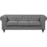 Canapé 3 Places en Tissu Gris Clair Assise Rembourrée Large Chesterfield