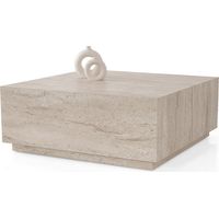Mobilier Deco – Table basse carrée beige 90 cm – Finition travertin – Design moderne et minimaliste – Surface généreuse pour objets décoratifs