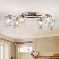 Modern 35 Inch Dimmable Crystal Flush Mount, 6- Light Semi Flush Mount Ceiling Light for Living Room, Bedroom, Kitchen