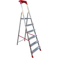 Scala Domestica in Alluminio 6 Gradini Antiscivolo con Portaoggetti Altezza pedana 120 cm