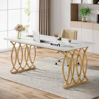 Tribesigns160 cm Desk, Large Computer Desk, Modern Office Desk Conference Table Meeting Room Table, Business Furniture for Home Office, White and Gold