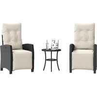 vidaXL 3 Piece Bistro Set with Cushions Black Poly Rattan (US only)