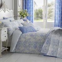 HOMESCAPES Parure de lit Bleu Toile de Jouy en polycoton, 260 x 220 cm