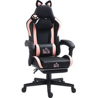 Sedia da Gaming Reclinabile con Poggiapiedi e Cuscini, in Finta Pelle e Spugna, 65x62x116-124 cm, Rosa e Nero