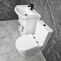 White Vanity Unit with Black Handles 750mm Closed Back Tornado Toilet Suite, With Tap & Waste